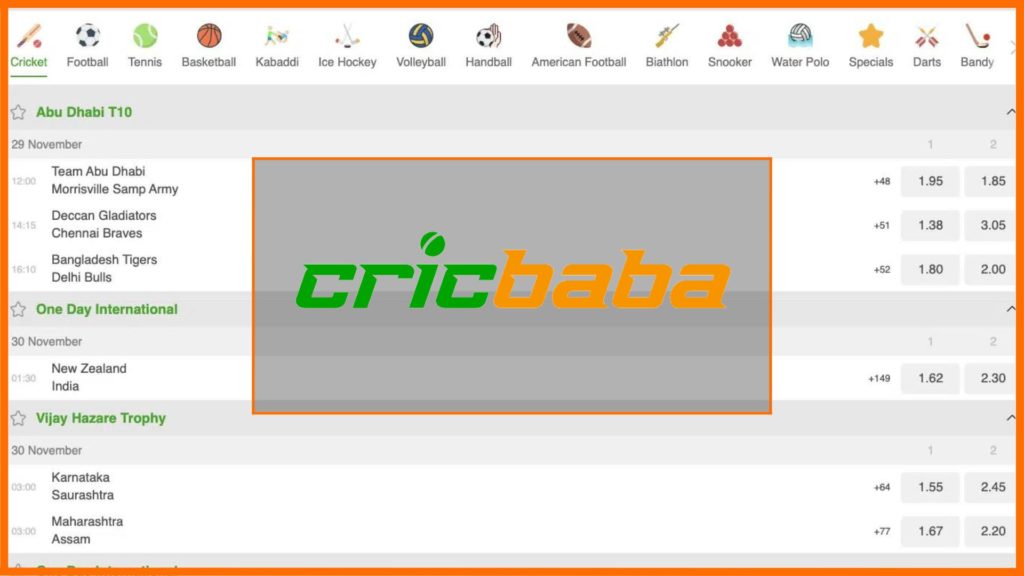 CricBaba Indian betting site features overview